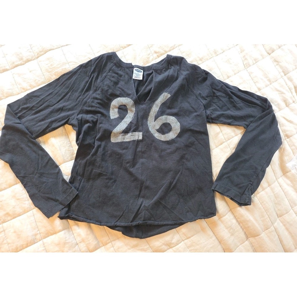 Y2K Old Navy Black Long Sleeve Top‎ XL Slit V-Neck Grunge Preppy Athletic